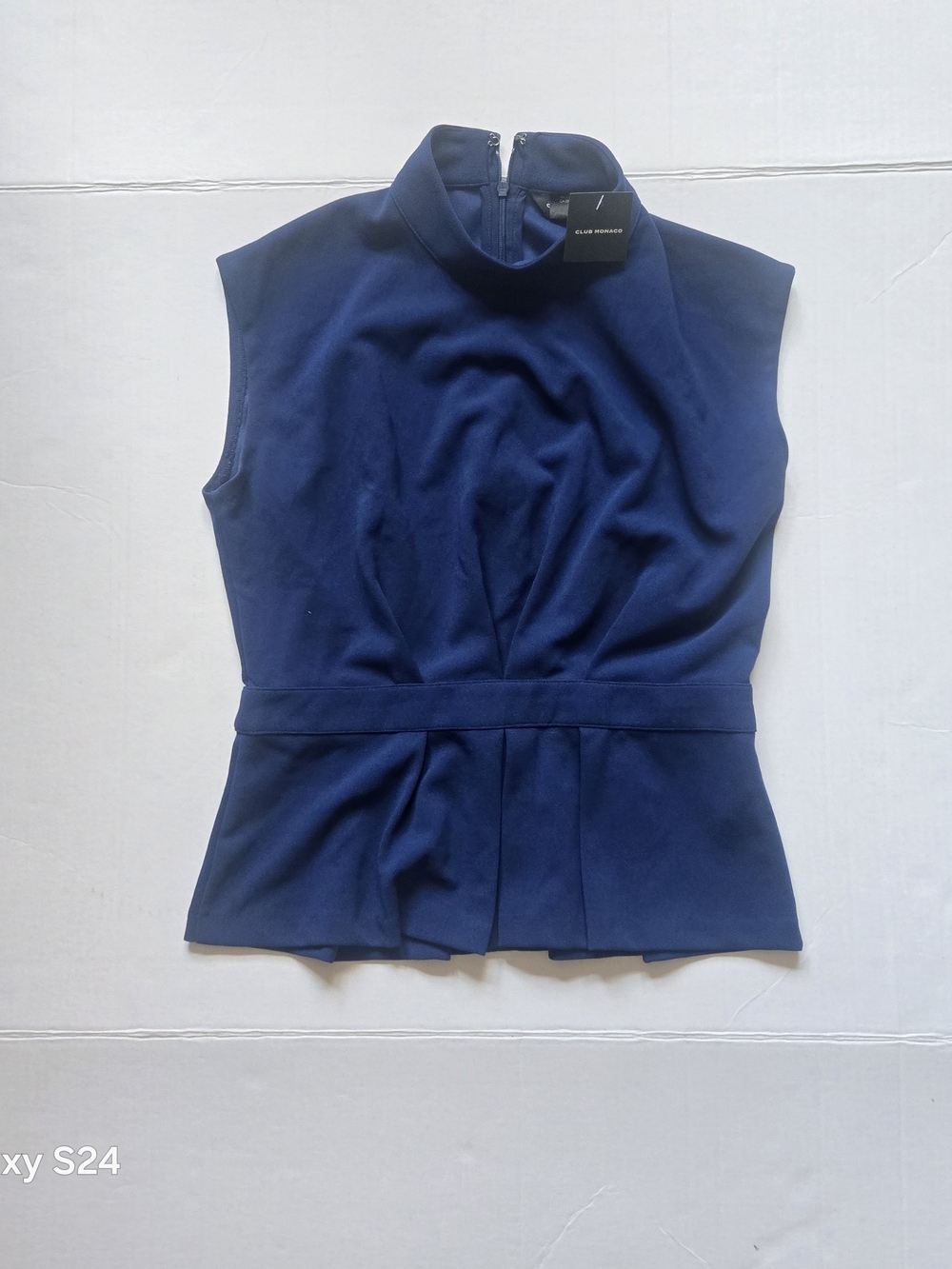 Club Monaco Navy Sleeveless Mock Neck Peplum Top